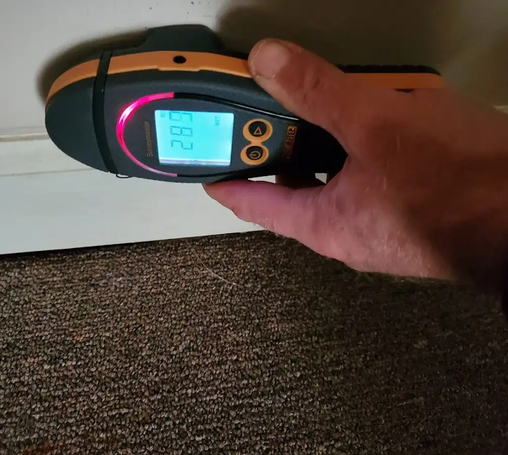 Moisture detection at baseboard during Storm Damage Restoration in Windsor